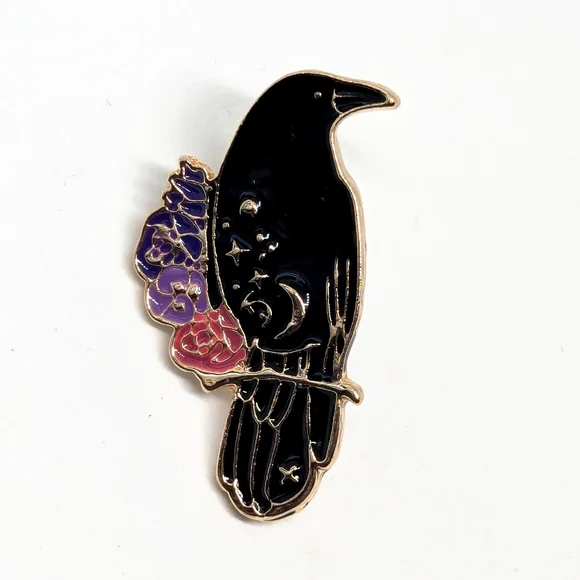 Raven & Roses Pin - Picture 1 of 4